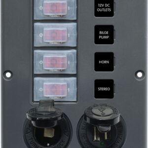 BLUE SEA PANEL SWITCH H2O CB 4POS SCKT & USB 4321-BSS